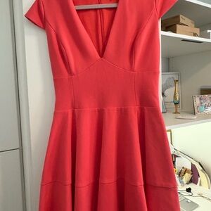 Halston Heritage Coral V-Neck Mini Dress